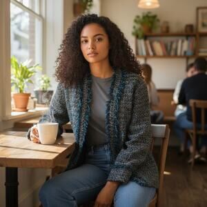 Emmelle Open Front Textured Confetti Tweed Blazer Jacket Fringe Academia Medium